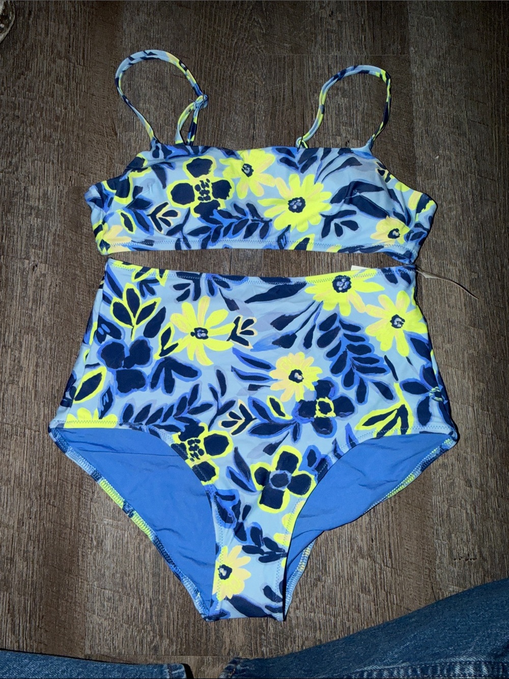 aerie Blue & Yellow Floral High-Waist Bikini Set